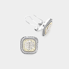 14K Gold Plate CZ Stone Paved Square Earrings
