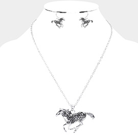 Antique Metal Western Horse Pendant Necklace