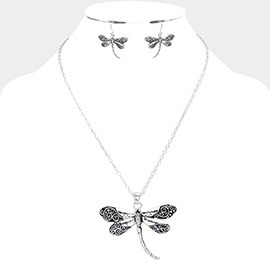 Antique Metal Western Dragonfly Pendant Necklace