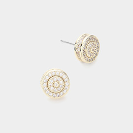 14K Gold Plated Round CZ Stone Stud Earrings