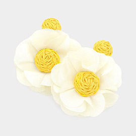 Raffia Fabric Petal Flower Dangle Earrings