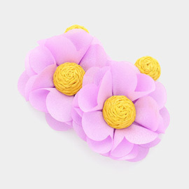 Raffia Fabric Petal Flower Dangle Earrings