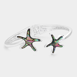 Abalone Starfish Tip Hinged Cuff Bracelet