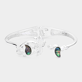 Abalone Flamingo Palm Tree Tip Hinged Cuff Bracelet