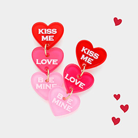KISS ME LOVE BE MINE Message Resin Heart Dropdown Earrings