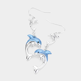 Double Dolphin Dangle Dropdown Earrings