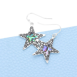 Antique Metal Abalone Starfish Dangle Earrings