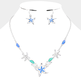 Enamel Starfish Stone Cluster Necklace