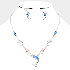 Enamel Dolphin Stone Cluster Necklace