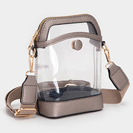 Solid Faux Leather Transparent Crossbody Bag