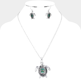 Antique Metal Abalone Sea Turtle Pendant Necklace