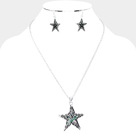 Antique Metal Abalone Starfish Pendant Necklace