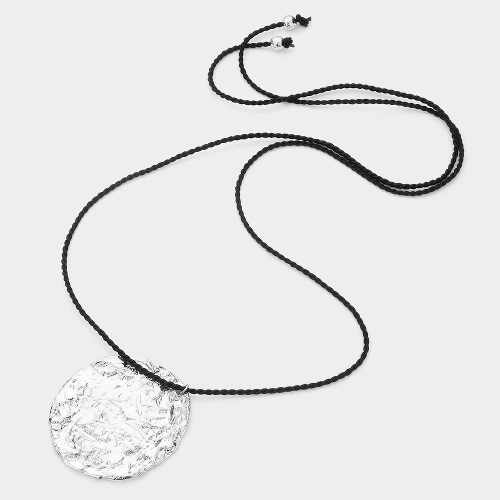 Textured Metal Pendant Long Necklace