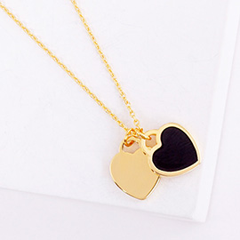 Enamel Metal Double Heart Pendant Necklace
