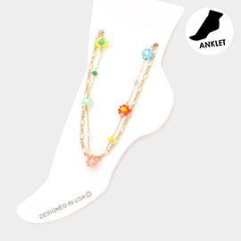 Flower Beads Station Double Layered Anklet