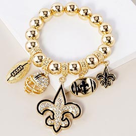 Fleur de Lis Football Theme Charms Metal Ball Stretch Bracelet