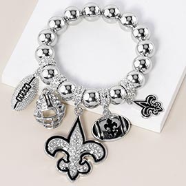 Fleur de Lis Football Theme Charms Metal Ball Stretch Bracelet