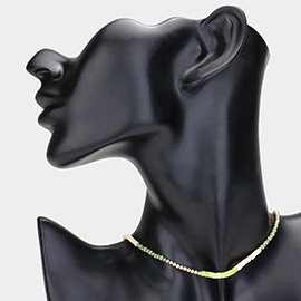 Faceted Wood Heishi Beaded Choker Necklace