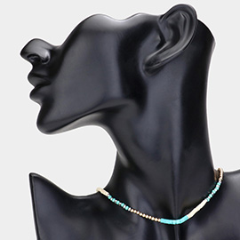 Faceted Wood Heishi Beaded Choker Necklace