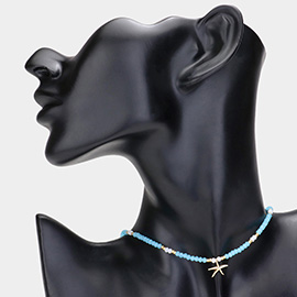 Faceted Beaded Starfish Pendant Choker Necklace