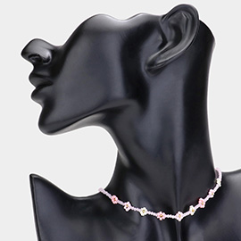 Faceted Flower Beaded Choker Necklace