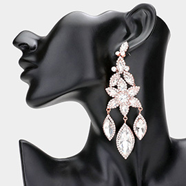 Flower Accented Triple Marquise Stone Link Dangle Evening Earrings