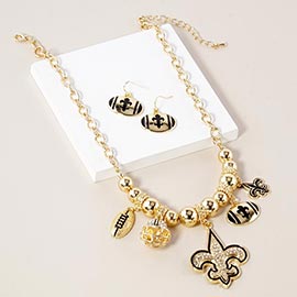 Fleur de Lis Football Theme Charms Metal Chain Necklace