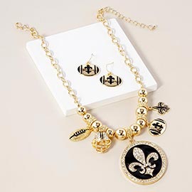 Fleur de Lis Football Theme Charms Metal Chain Necklace