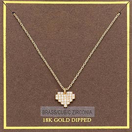 18K Gold Dipped CZ Stone Paved Mini Heart Pendant Necklace