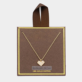18K Gold Dipped CZ Stone Paved Mini Heart Pendant Necklace