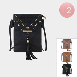 12PCS - Bohemian Faux Leather Tassel Crossbody Bag