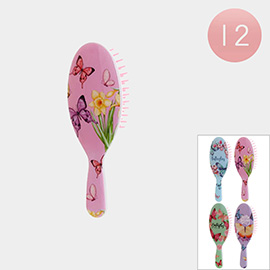12PCS - Butterfly Flower Printed Hair Brushes