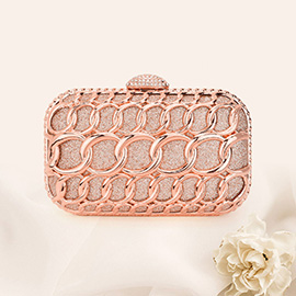 Metal Link Embellished Glittered Evening Clutch Bag