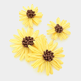 Double Raffia Sunflower Dangle Earrings