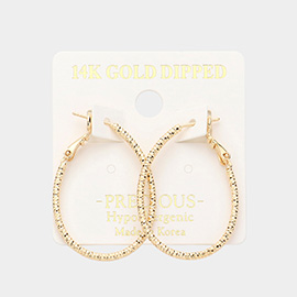 14K Gold Dipped Hypoallergenic Textured Metal Teardrop Hoop Earrings