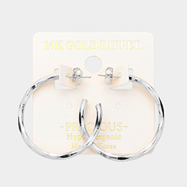 14K Gold Dipped Hypoallergenic Textured Metal Hoop Earrings
