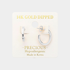 14K White Gold Dipped Hypoallergenic Oval Metal Hoop Earrings