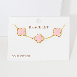 Gold Dipped Quatrefoil Charm Link Bracelet