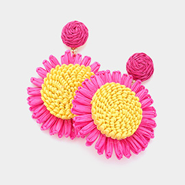 Raffia Sunflower Dangle Earrings