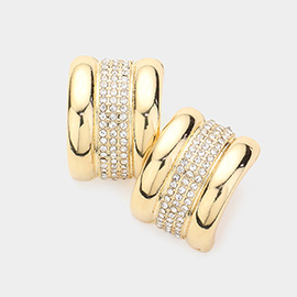 Rhinestone Paved Accented Metal Curved Rectangle Earrings