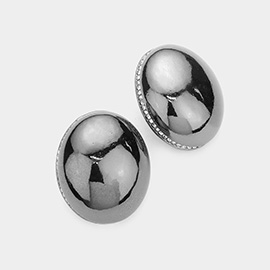 Rhinestone Paved Rim Metal Oval Earrings