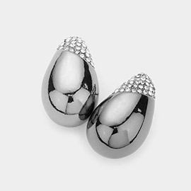 Rhinestone Paved Pointed Metal Teardrop Earrings