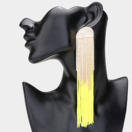 Rhinestone Paved Thread Tassel Drop Earrings