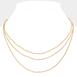 SECRET BOX_Triple Layered Brass Chain Necklace