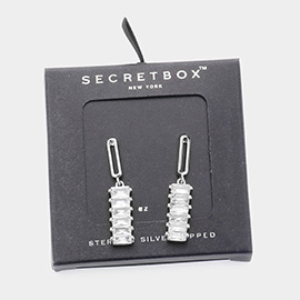 SECRET BOX_Sterling Silver Dipped Baguette CZ Stone Accented Dangle Earrings