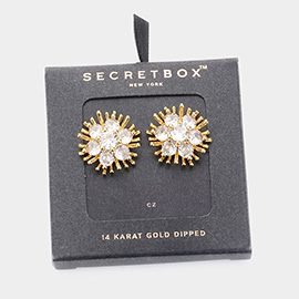 SECRET BOX_14K Gold Dipped Round CZ Stone Pointed Flower Stud Earrings