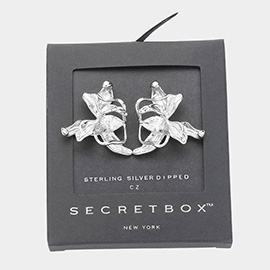 SECRET BOX_Sterling Silver Dipped Teardrop Stone Pointed Textured Metal Flower Earrings