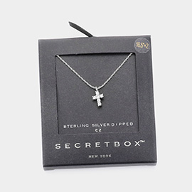 SECRET BOX_Sterling Silver Dipped CZ Stone Paved Mini Cross Pendant Necklace