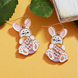 Stone Pointed Enamel Easter Bunny Dangle Earrings