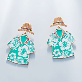 Stone Accented Enamel Hawaiian Shirt Dangle Earrings